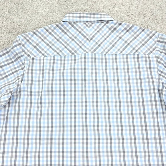 Ecko Unltd Shirt Men's Medium Blue Checkered Button Front Short Sleeve Casual - Picture 7 of 10
